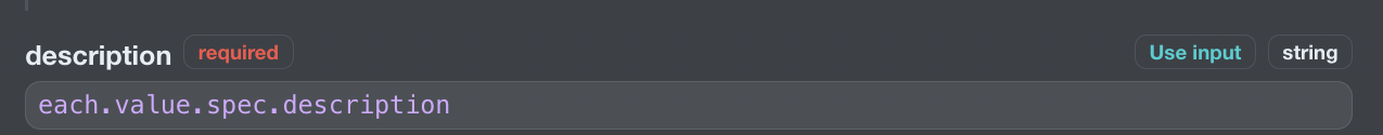 Module description input using the each.value.spec.description expression