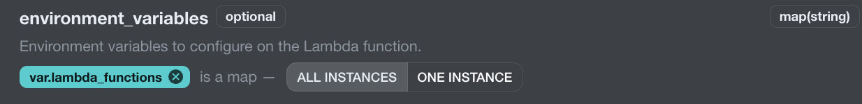 All instances selected for var.lambda_functions with no descendant selector