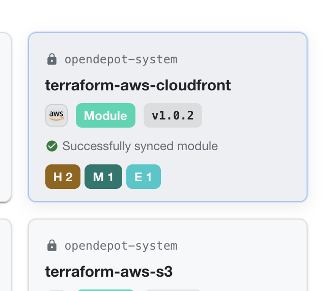 OpenDepot Workshop module card showing an exempted finding